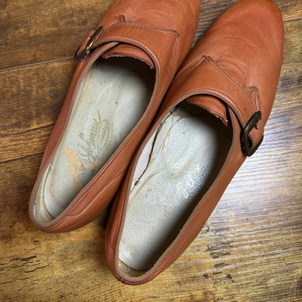 Johansen Vintage Monk Strap Tan Leather Loafers Womens Size 9.5 Made in USA